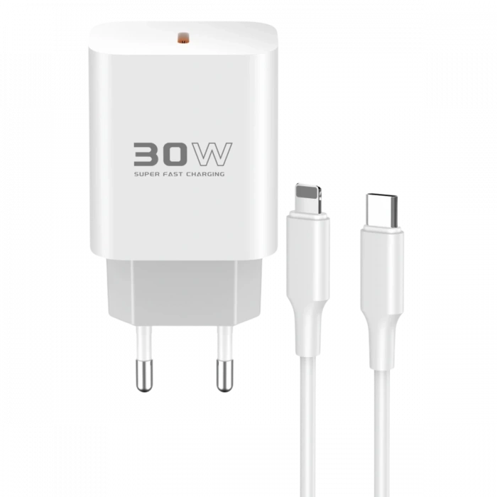 Konfulon C87C 30W Type-C Çıkışlı Ekstra DL50 1M Type-C to Lightning Kablolu PD Şarj Cihazı - Beyaz