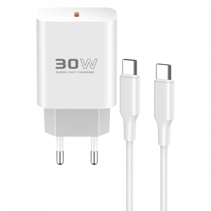 Konfulon C87C 30W Type-C Çıkışlı Ekstra DL51 1M Type-C to Type-C Kablolu PD Şarj Cihazı - Beyaz