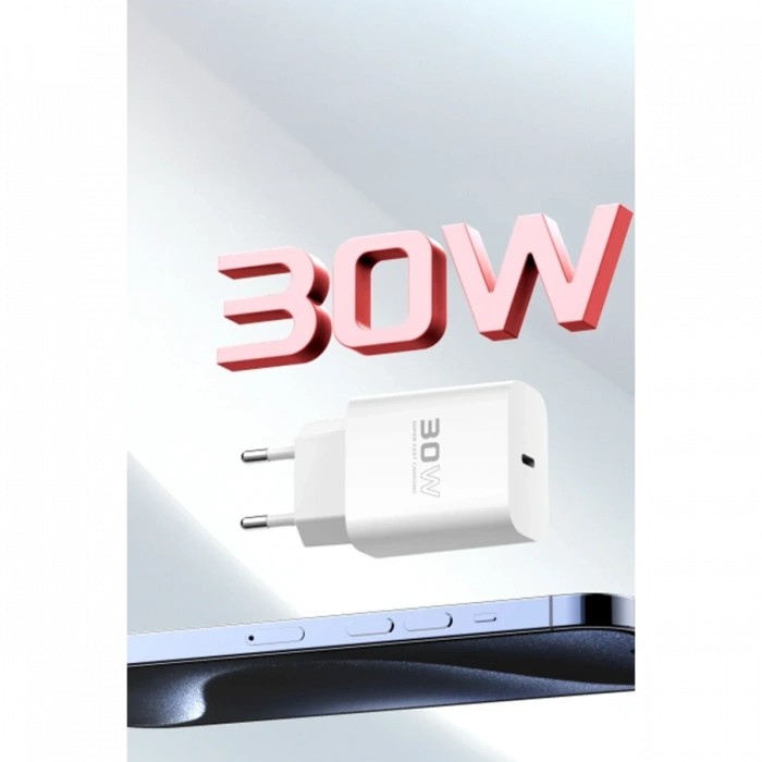 Konfulon C87C 30W Type-C Çıkışlı Ekstra DL51 1M Type-C to Type-C Kablolu PD Şarj Cihazı - Beyaz