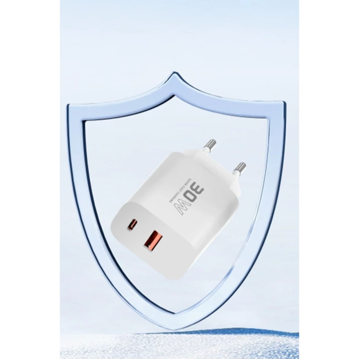 Konfulon C89Q 1 Adet 30W Type-C ve 1 Adet 22.5W USB Çıkışlı Ekstra DL48 1M USB to Lightning Kablolu PD Şarj Cihazı - Beyaz