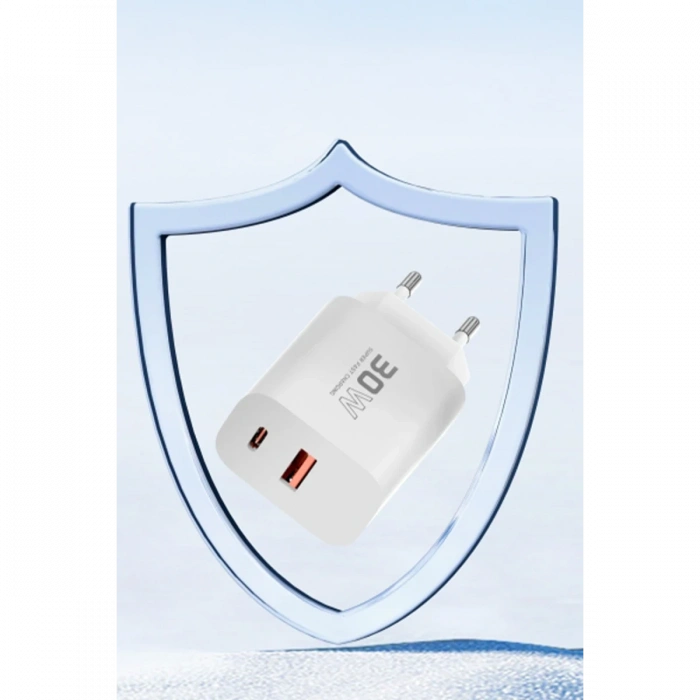 Konfulon C89Q 1 Adet 30W Type-C ve 1 Adet 22.5W USB Çıkışlı Ekstra DL49 1M USB to Type-C Kablolu PD Şarj Cihazı - Beyaz