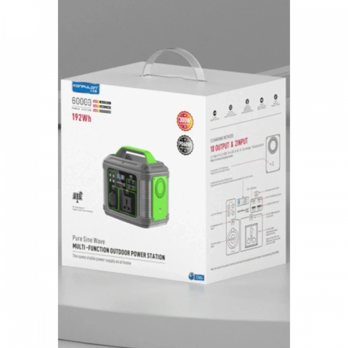 Konfulon CN04 Powerbank 300W 60.000 mAh 5W Led Işıklı Kamp Şarj PD 60W - Gri