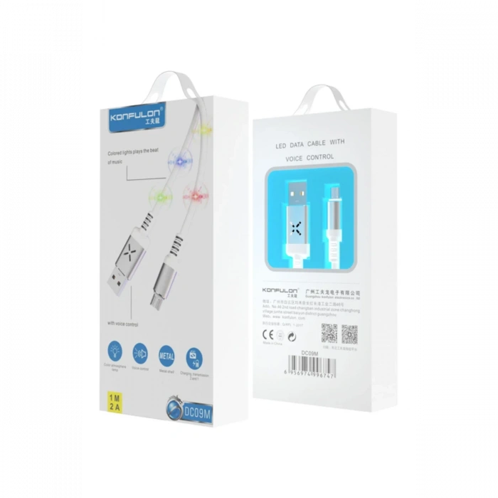 Konfulon DC09 Ses Duyarlı Işıklı Micro USB Kablo 1M 2A