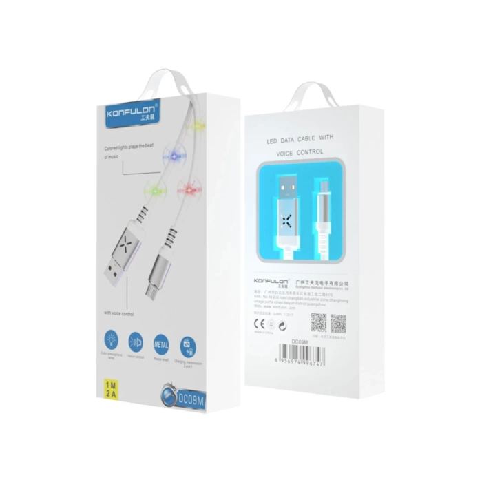 Konfulon DC09 Ses Duyarlı Işıklı Micro USB Kablo 1M 2A