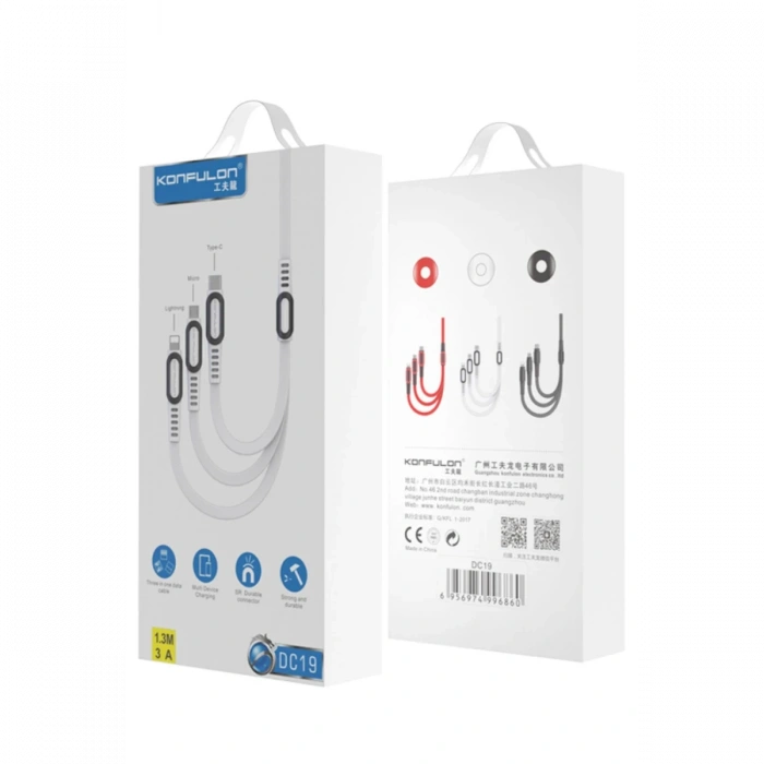 Konfulon DC19 3in1 USB Kablo 1.3M 3A