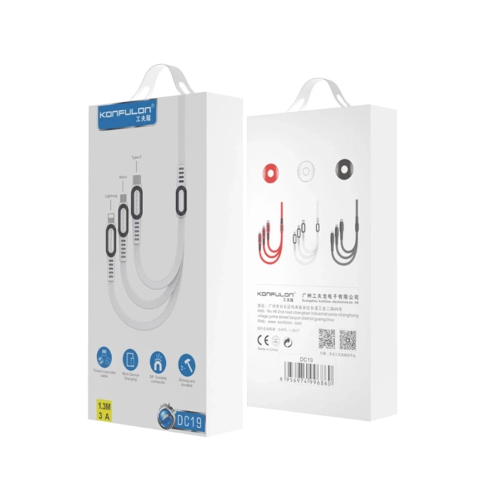 Konfulon DC19 3in1 USB Kablo 1.3M 3A