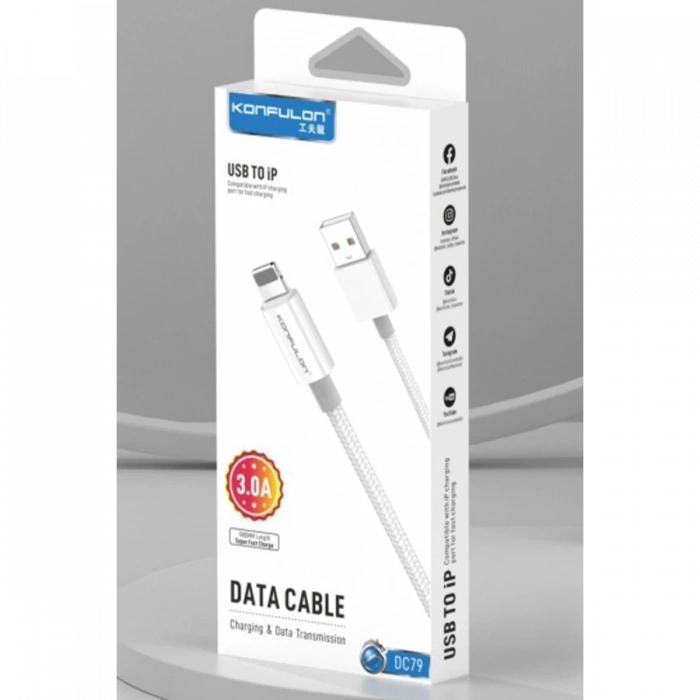 Konfulon DC79 1M 3A USB to Lightning Hızlı Şarj Kablo - Beyaz