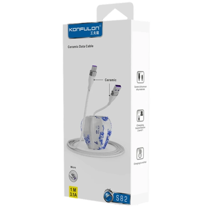 Konfulon S82 Seramik Uçlu Micro USB Kablo 1M 3.1A