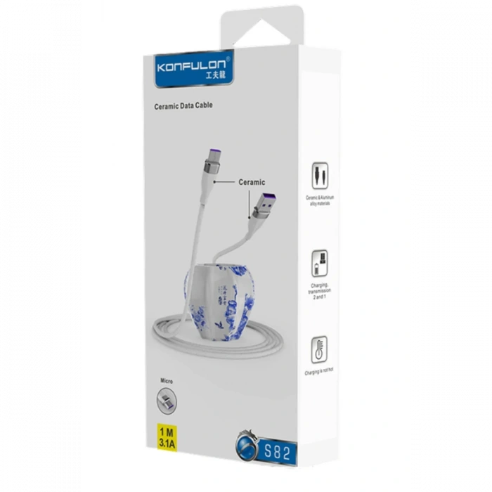 Konfulon S82 Seramik Uçlu Micro USB Kablo 1M 3.1A