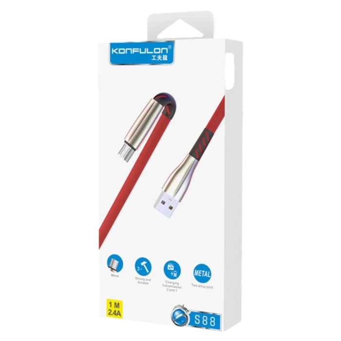 Konfulon S88 Metal Uçlu Micro USB Kablo 1M 2.4A