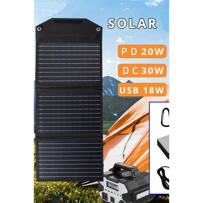 Konfulon SH-03 30W Hızlı Şarj Taşınabilir Güneş Enerji Paneli Şarj İstasyonu - Siyah