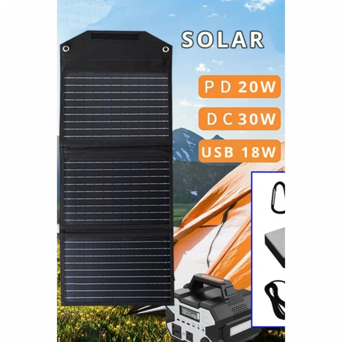 Konfulon SH-03 30W Hızlı Şarj Taşınabilir Güneş Enerji Paneli Şarj İstasyonu - Siyah