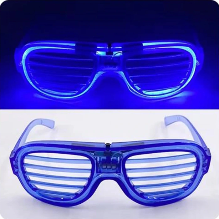 Mavi Led Işıklı Parti Gözlüğü - Neon Glow Şerit Gözlük 3 Modlu
