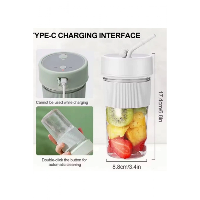 Mini Taşınabilir Mikser 350 Ml Smoothie Makinesi Meyve Sıkacağı Şarj Edilebilir Blender Pembe