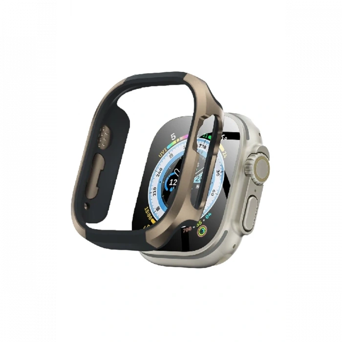 Movenchy Apple Watch Ultra 49mm MO-WT3 Alüminyum Camlı Kasa Ekran Koruyucu - Gold