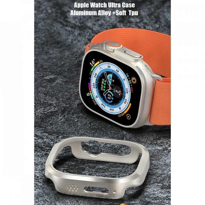 Movenchy Apple Watch Ultra 49mm MO-WT3 Alüminyum Camlı Kasa Ekran Koruyucu - Gold