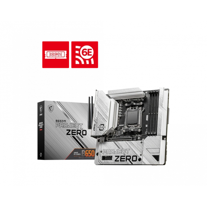MSI B650M PROJECT ZERO AM5 DDR5 7600MHZ(OC) HDMI DP M.2 USB3.2 2.5G LAN WI-FI 6E mATX