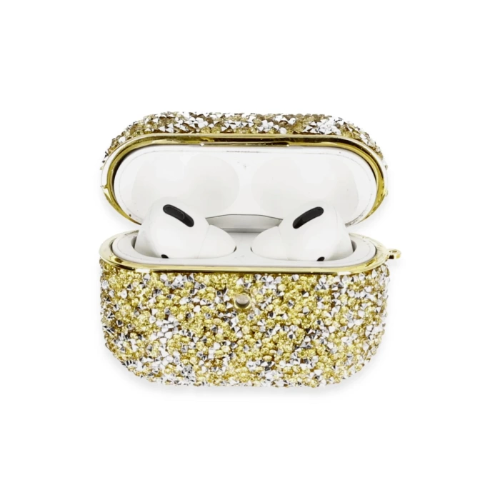 Newface Airpods Pro 2 (2.nesil) Luz Taşlı Kılıf - Gold