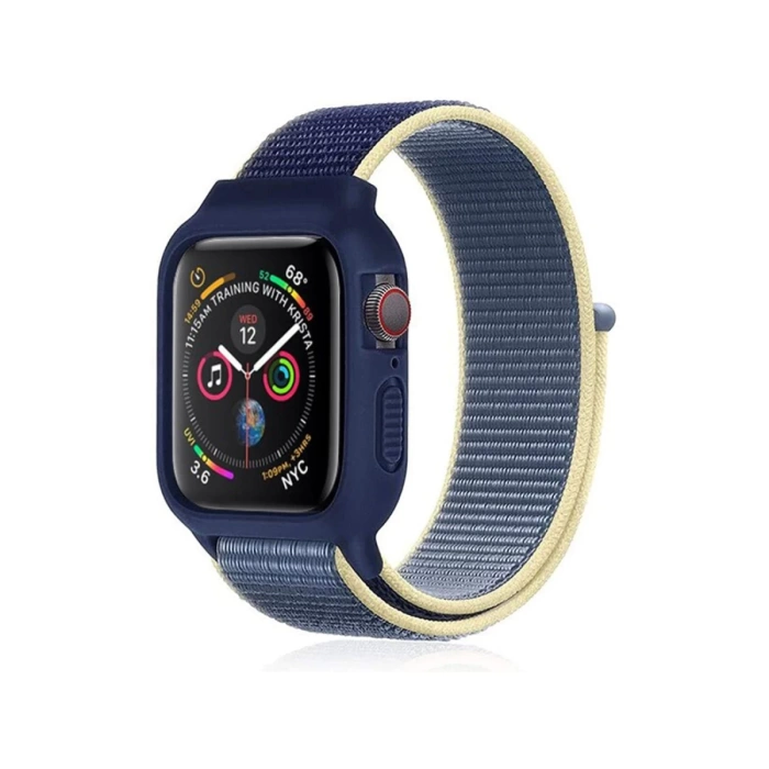 Newface Apple Watch 38mm Hasırlı Cırtcırtlı Kasalı Kordon
