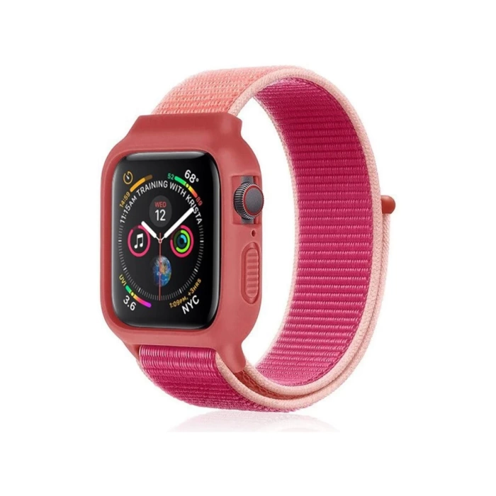 Newface Apple Watch 38mm Hasırlı Cırtcırtlı Kasalı Kordon