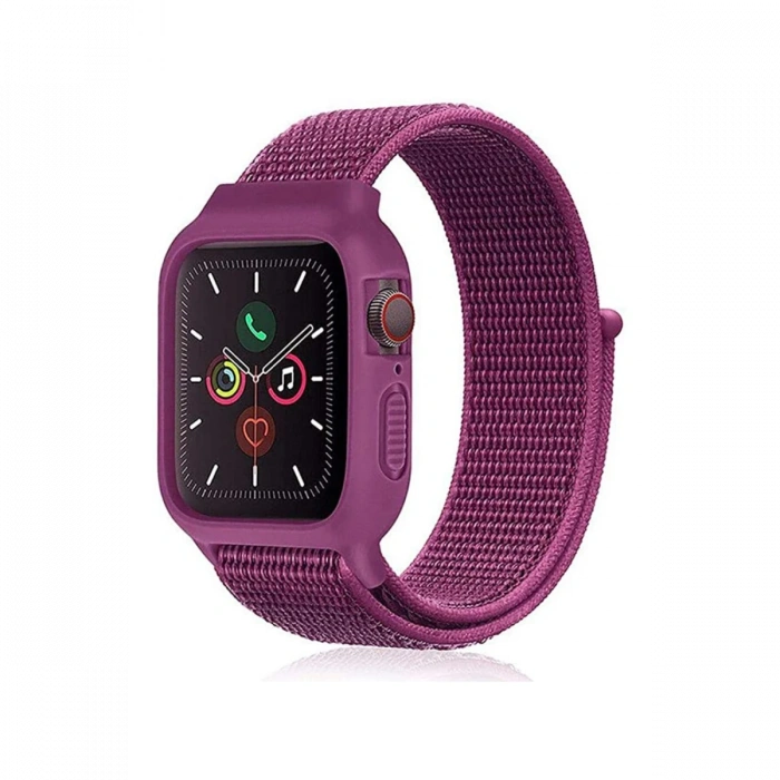 Newface Apple Watch 38mm Hasırlı Cırtcırtlı Kasalı Kordon