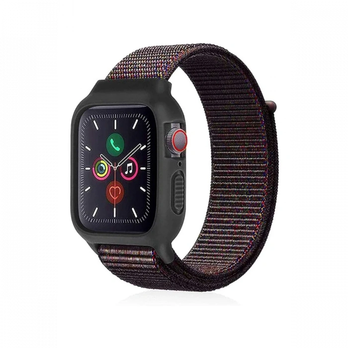 Newface Apple Watch 38mm Hasırlı Cırtcırtlı Kasalı Kordon