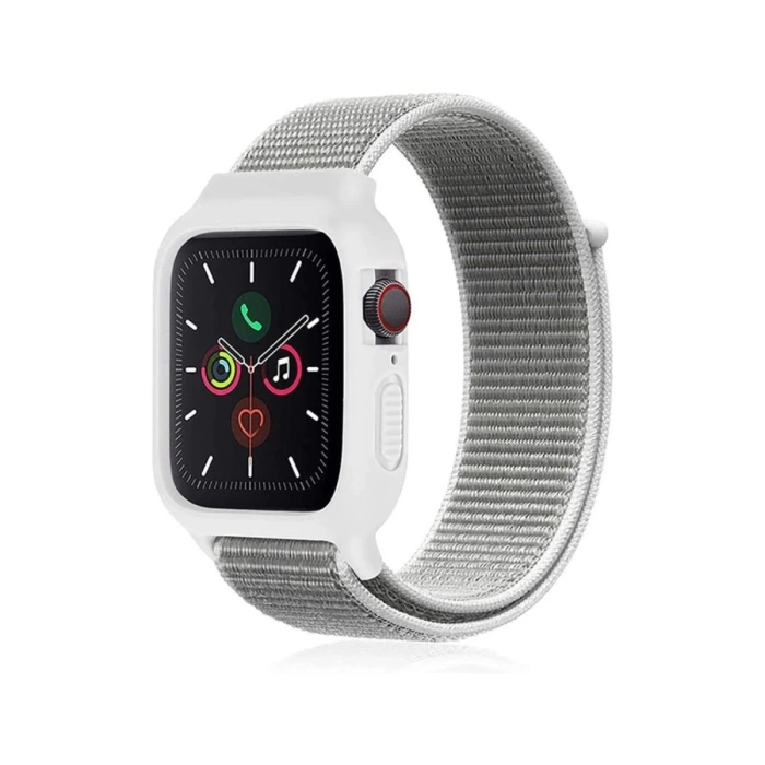 Newface Apple Watch 38mm Hasırlı Cırtcırtlı Kasalı Kordon