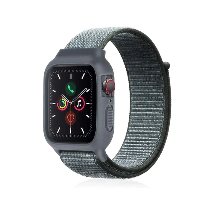 Newface Apple Watch 38mm Hasırlı Cırtcırtlı Kasalı Kordon