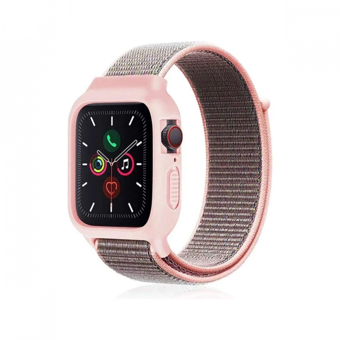Newface Apple Watch 38mm Hasırlı Cırtcırtlı Kasalı Kordon