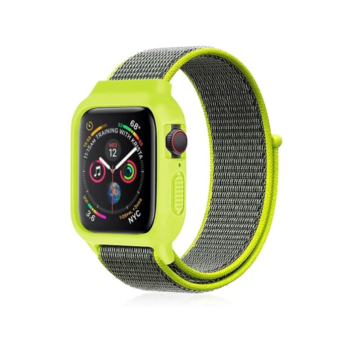 Newface Apple Watch 42mm Hasırlı Cırtcırtlı Kasalı Kordon