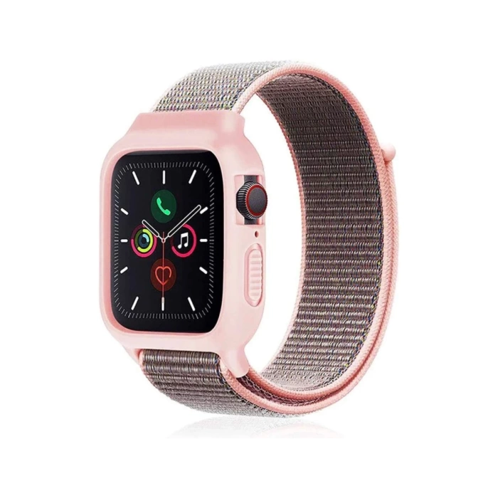 Newface Apple Watch 42mm Hasırlı Cırtcırtlı Kasalı Kordon