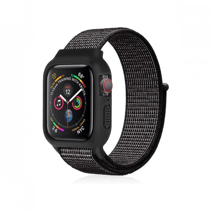 Newface Apple Watch 42mm Hasırlı Cırtcırtlı Kasalı Kordon
