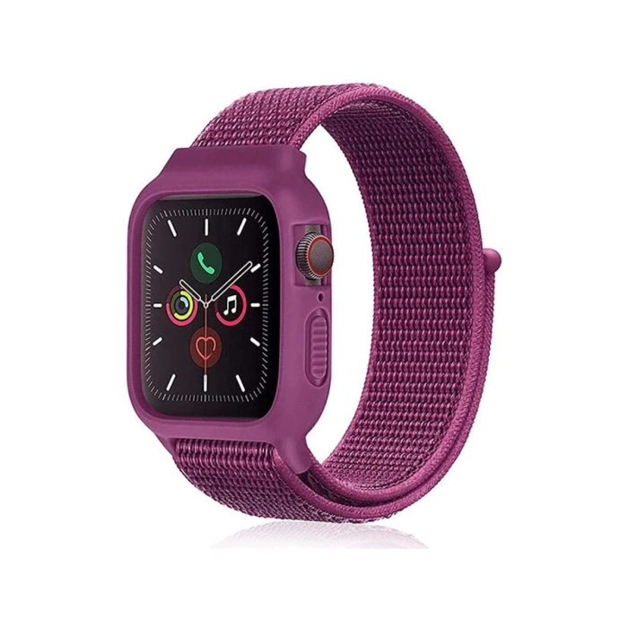 Newface Apple Watch 42mm Hasırlı Cırtcırtlı Kasalı Kordon
