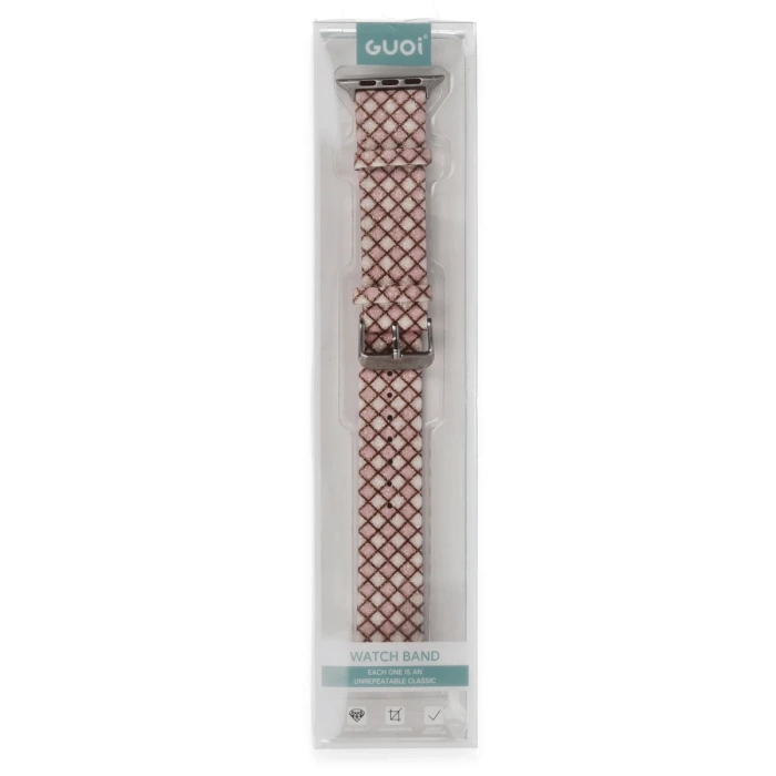 Newface Apple Watch 42mm Karo Motif Kordon - Pembe