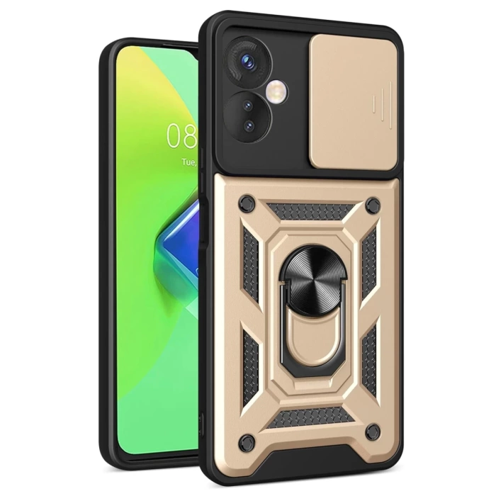 Newface İnfinix Hot 30 4G Kılıf Pars Lens Yüzüklü Silikon - Gold