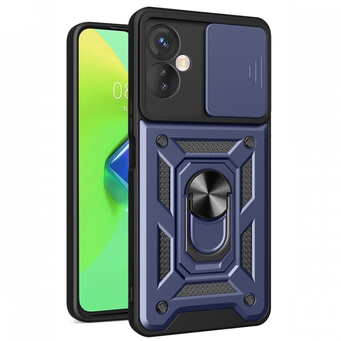 Newface İnfinix Hot 30 4G Kılıf Pars Lens Yüzüklü Silikon - Lacivert