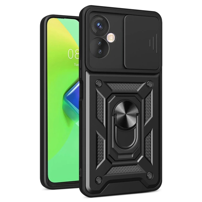 Newface İnfinix Hot 30 4G Kılıf Pars Lens Yüzüklü Silikon - Siyah