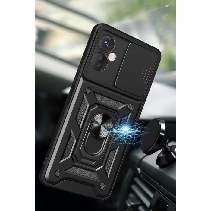 Newface İnfinix Hot 30 4G Kılıf Pars Lens Yüzüklü Silikon - Siyah