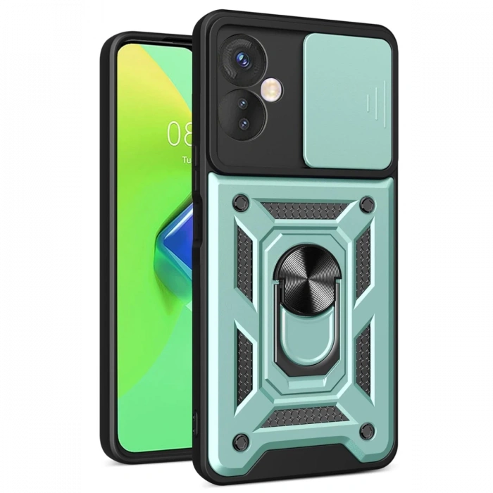 Newface İnfinix Hot 30 4G Kılıf Pars Lens Yüzüklü Silikon - Yeşil