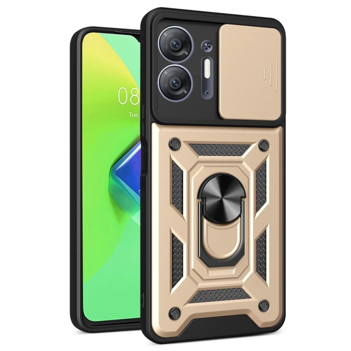 Newface İnfinix Hot 30 5G Kılıf Pars Lens Yüzüklü Silikon - Gold