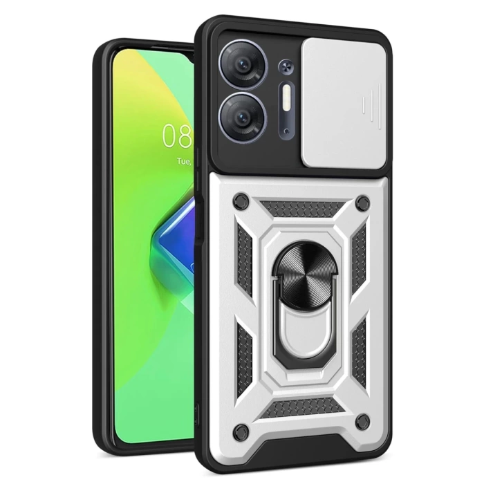 Newface İnfinix Hot 30 5G Kılıf Pars Lens Yüzüklü Silikon - Gümüş