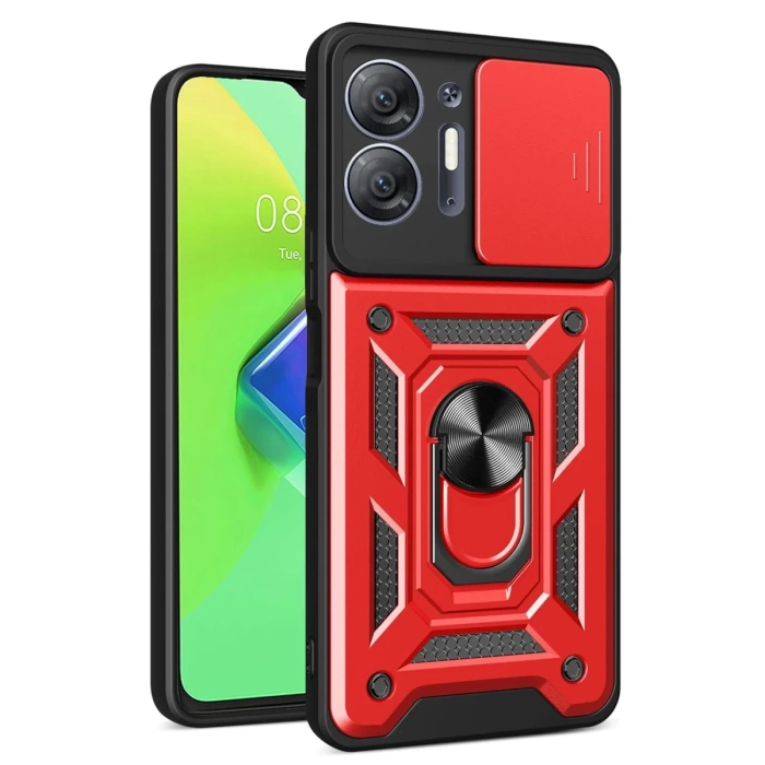 Newface İnfinix Hot 30 5G Kılıf Pars Lens Yüzüklü Silikon - Kırmızı
