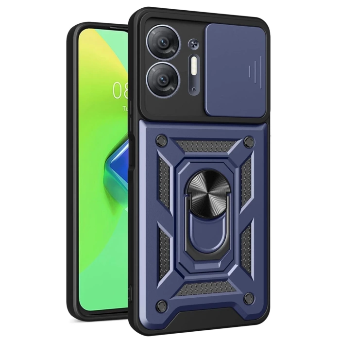 Newface İnfinix Hot 30 5G Kılıf Pars Lens Yüzüklü Silikon - Lacivert