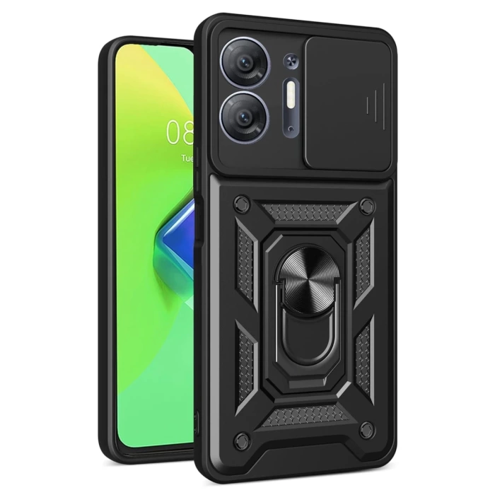 Newface İnfinix Hot 30 5G Kılıf Pars Lens Yüzüklü Silikon - Siyah