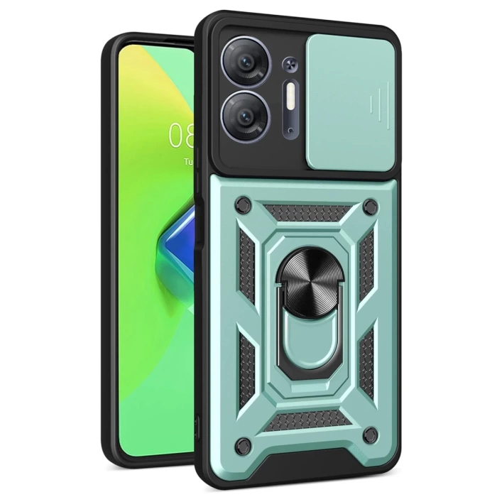 Newface İnfinix Hot 30 5G Kılıf Pars Lens Yüzüklü Silikon - Yeşil