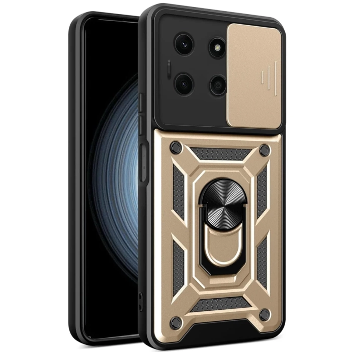 Newface İnfinix Note 30 Kılıf Pars Lens Yüzüklü Silikon - Gold