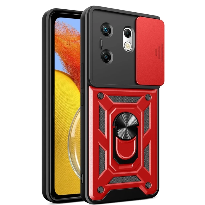 Newface İnfinix Zero 30 4G Kılıf Pars Lens Yüzüklü Silikon - Kırmızı