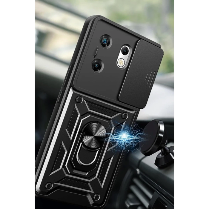 Newface İnfinix Zero 30 4G Kılıf Pars Lens Yüzüklü Silikon - Siyah