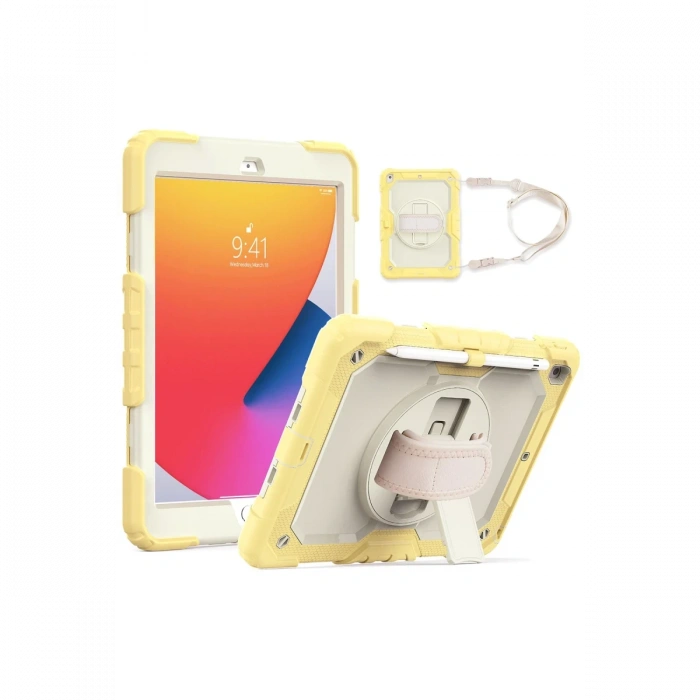 iPad 10.2 (7.nesil) Kılıf Strap New Tablet Kapak - Sarı