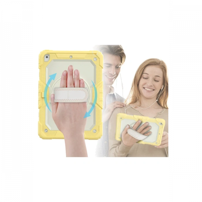 iPad 10.2 (7.nesil) Kılıf Strap New Tablet Kapak - Sarı